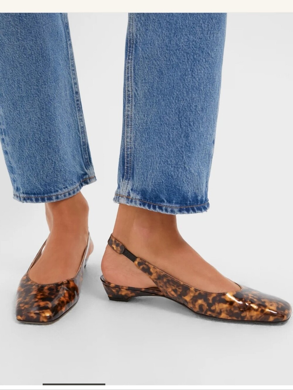 Tortoiseshell Slingback Low Heel Pumps - Women